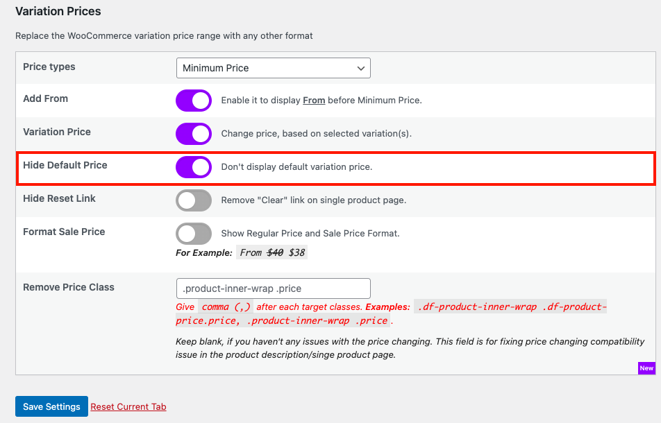 Hide Default Price