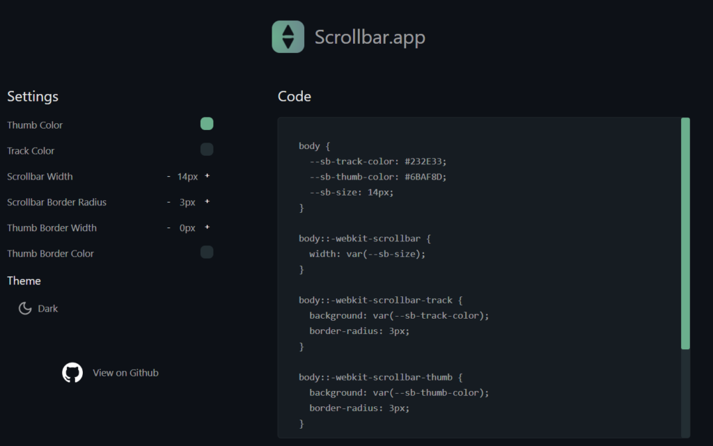 سایت scrollbar.app برای تولید کد CSS اسکرول بار سفارشی