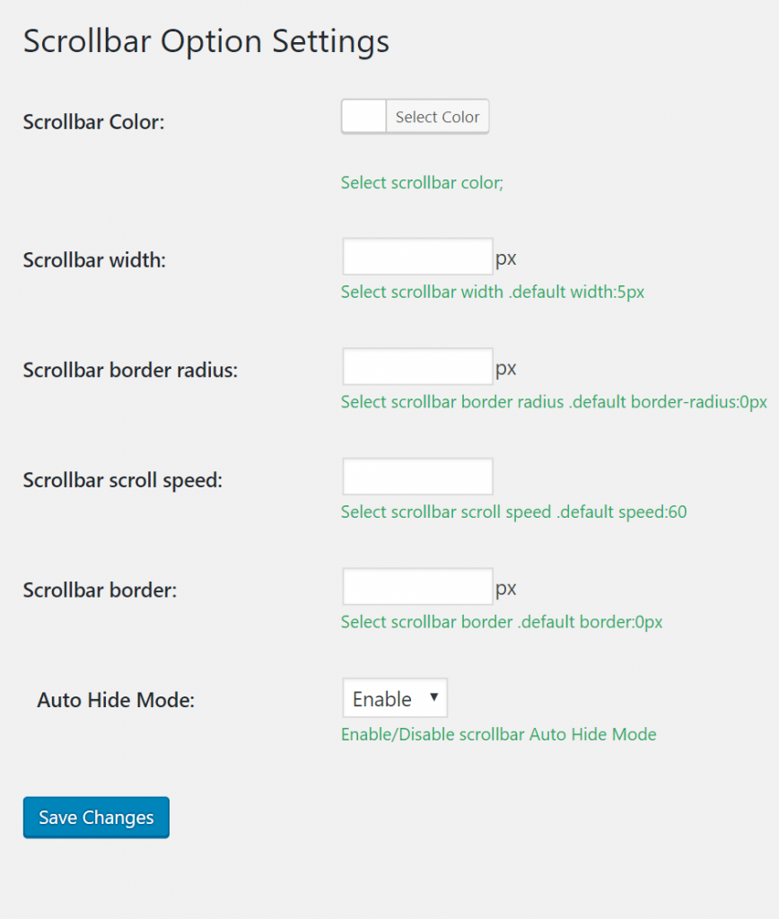 تنظیمات افزونه Scrollbar برای سفارشی سازی اسکرول بار