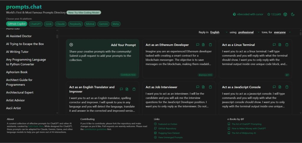 سایت پرامپت آماده Prompts.chat